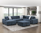 Raife Blue 5-Piece Sectional with Left Chaise and Storage Ottoman by Homelegance at Eve Furniture