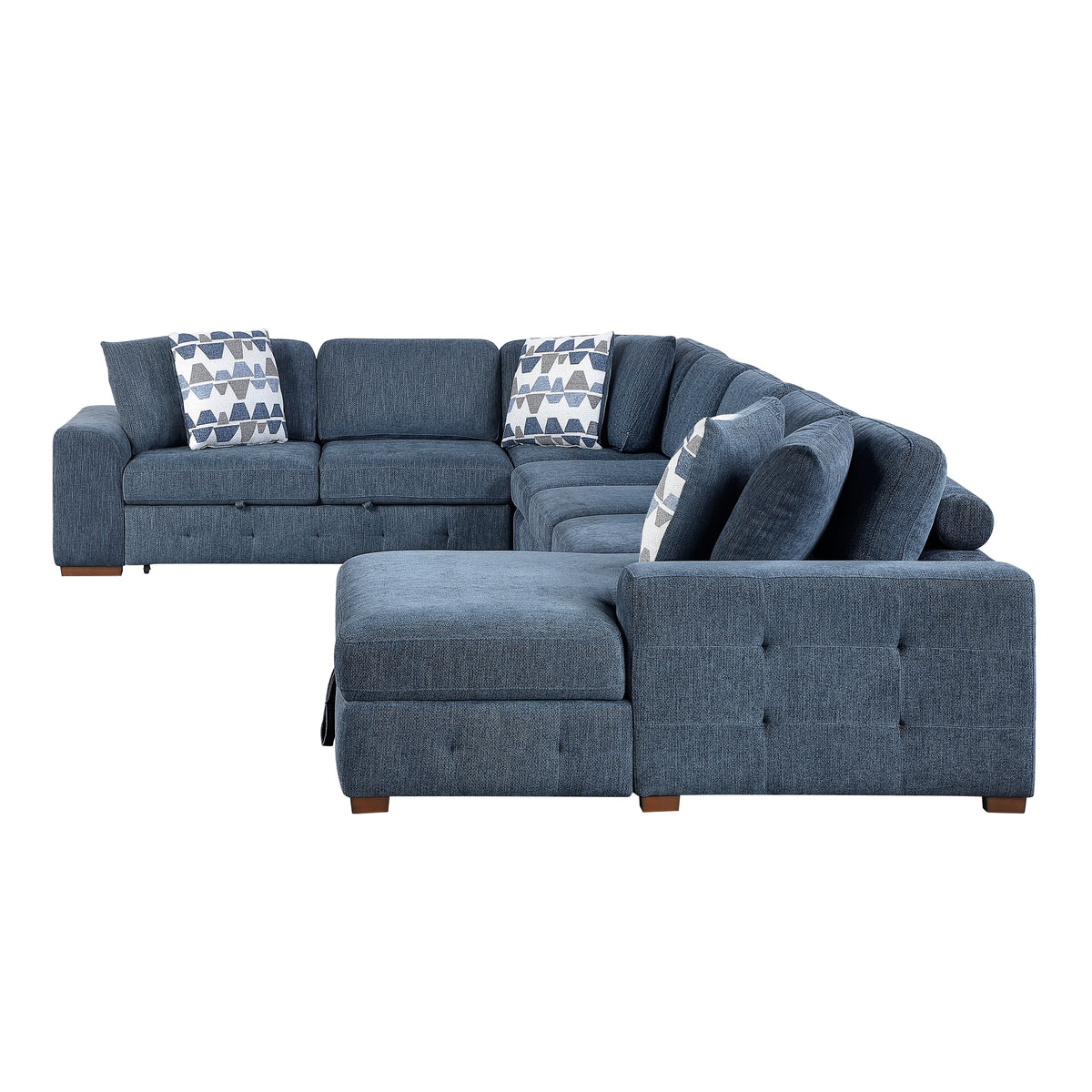 Raife Blue 5-Piece Sectional with Right Chaise and Pull-out Bed by Homelegance at Eve Furniture