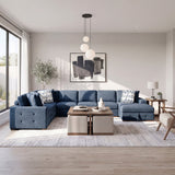 Raife Blue 5-Piece Sectional with Right Chaise and Pull-out Bed by Homelegance at Eve Furniture
