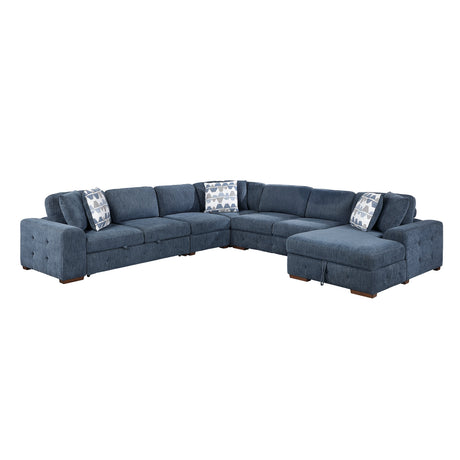 Raife Blue 5-Piece Sectional with Right Chaise and Pull-out Bed by Homelegance at Eve Furniture