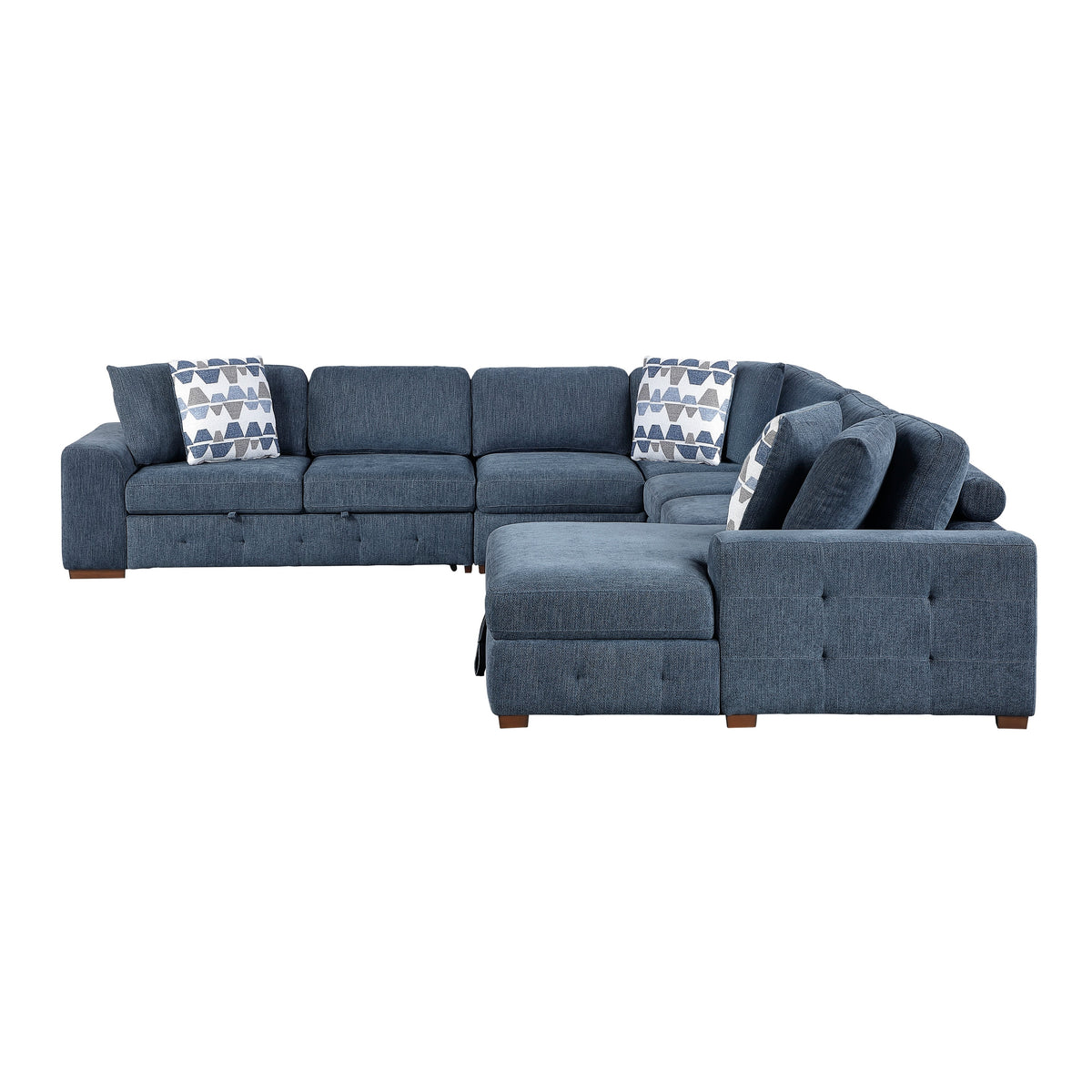 Raife Blue 5-Piece Sectional with Right Chaise and Pull-out Bed by Homelegance at Eve Furniture