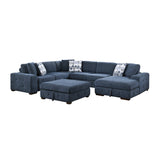Raife Blue 5-Piece Sectional with Right Chaise and Storage Ottoman by Homelegance at Eve Furniture