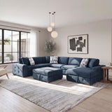 Raife Blue 5-Piece Sectional with Right Chaise and Storage Ottoman by Homelegance at Eve Furniture