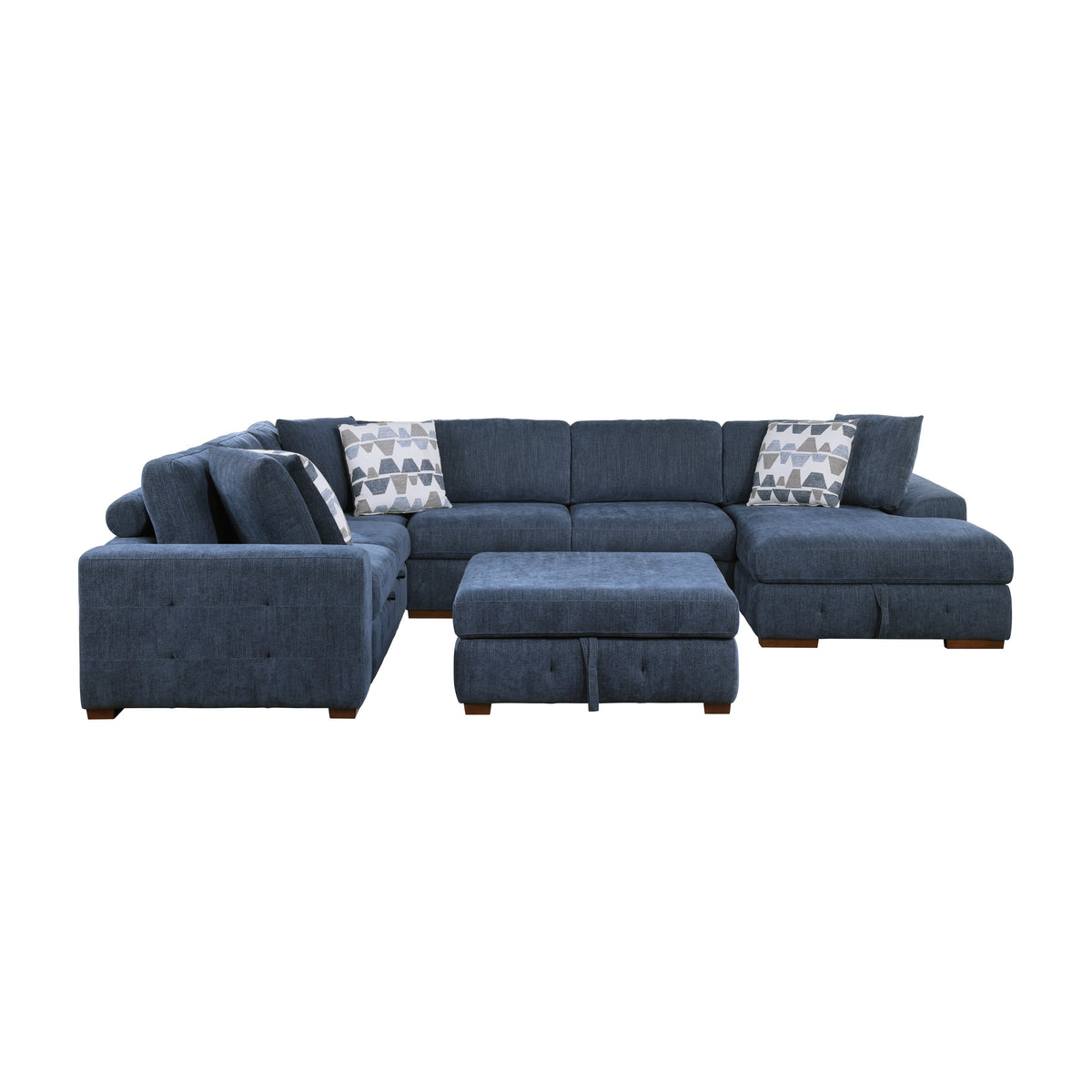 Raife Blue 5-Piece Sectional with Right Chaise and Storage Ottoman by Homelegance at Eve Furniture
