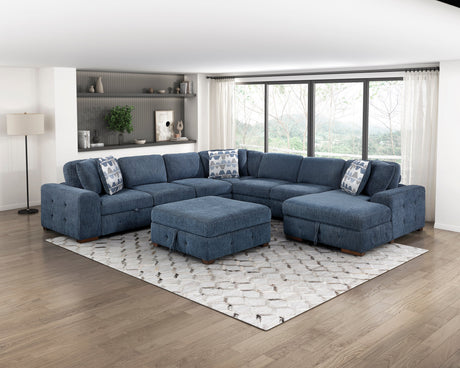 Raife Blue 6-Piece Right Chaise Sectional with Ottoman by Homelegance at Eve Furniture