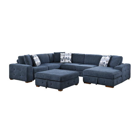 Raife Blue 6-Piece Right Chaise Sectional with Ottoman by Homelegance at Eve Furniture