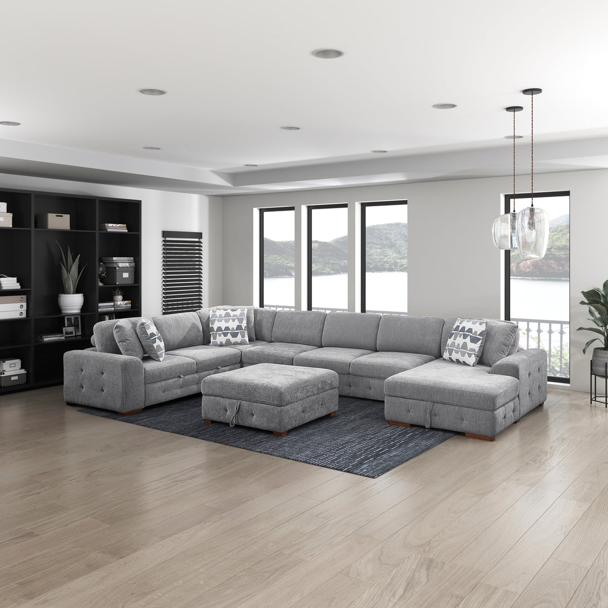 Raife Gray 5-Piece Right Chaise Sectional with Ottoman by Homelegance at Eve Furniture