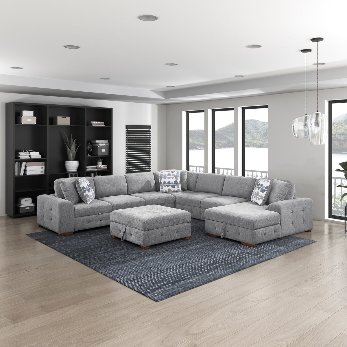 Raife Gray 5-Piece Right Chaise Sectional with Ottoman by Homelegance at Eve Furniture