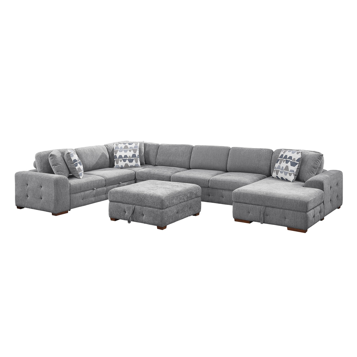 Raife Gray 5-Piece Right Chaise Sectional with Ottoman by Homelegance at Eve Furniture