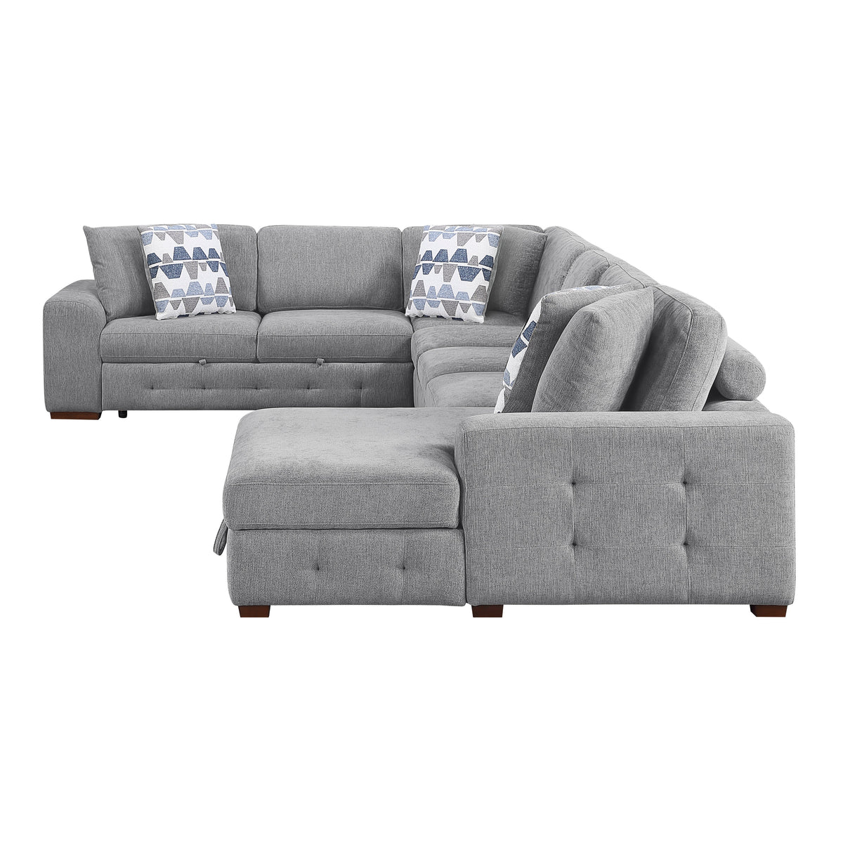 Raife Gray 5-Piece Sectional with Right Chaise and Pull-out Bed by Homelegance at Eve Furniture