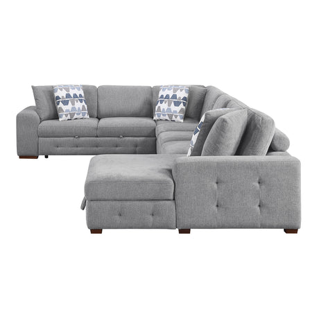 Raife Gray 5-Piece Sectional with Right Chaise and Pull-out Bed by Homelegance at Eve Furniture