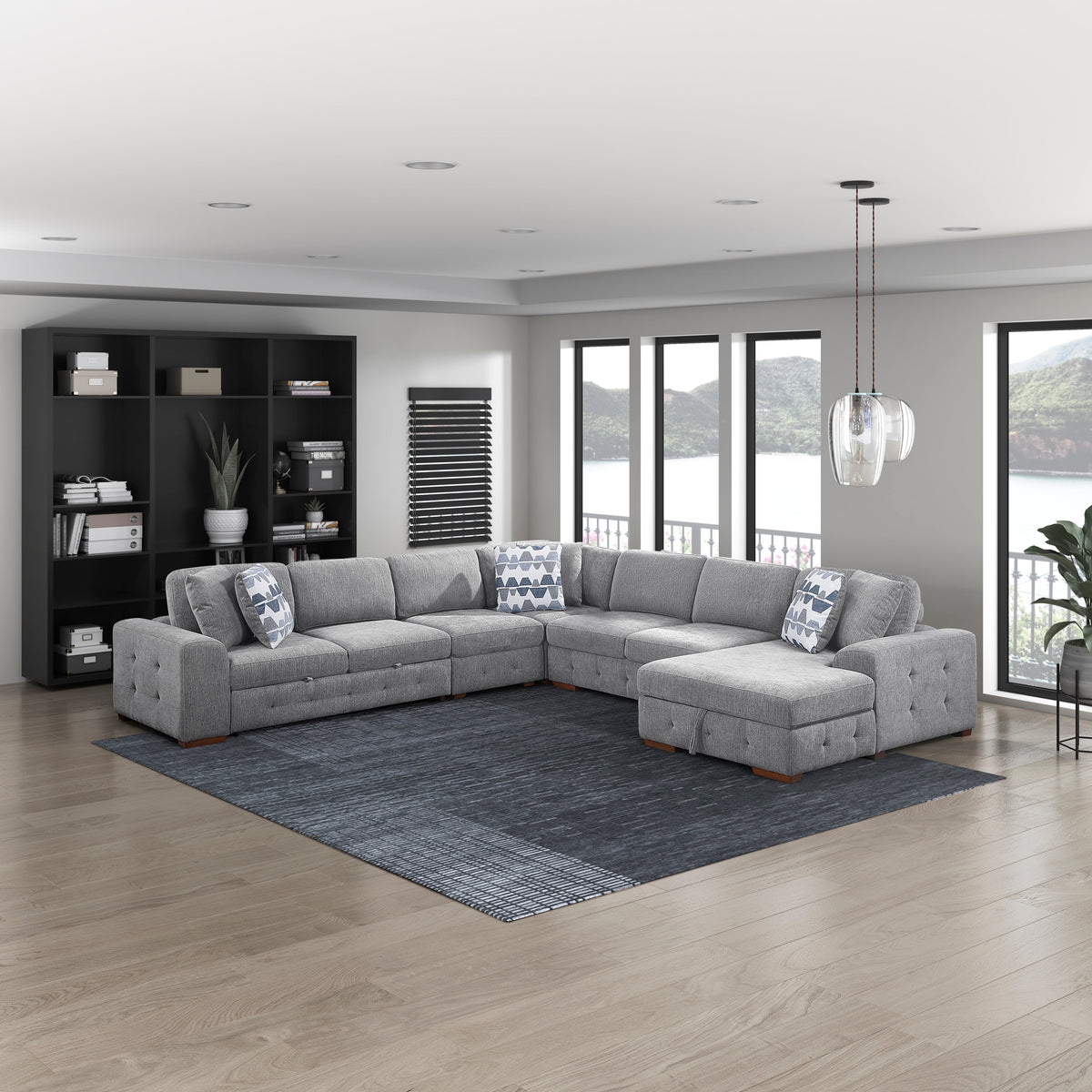 Raife Gray 5-Piece Sectional with Right Chaise and Pull-out Bed by Homelegance at Eve Furniture