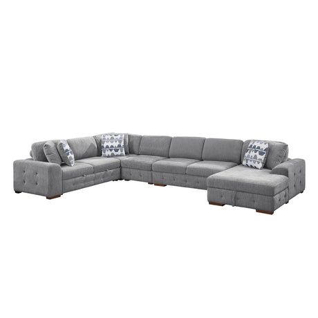 Raife Gray 5-Piece Sectional with Right Chaise and Pull-out Bed by Homelegance at Eve Furniture