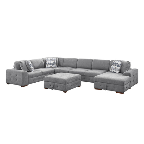 Raife Gray 6-Piece Right Chaise Sectional with Ottoman by Homelegance at Eve Furniture