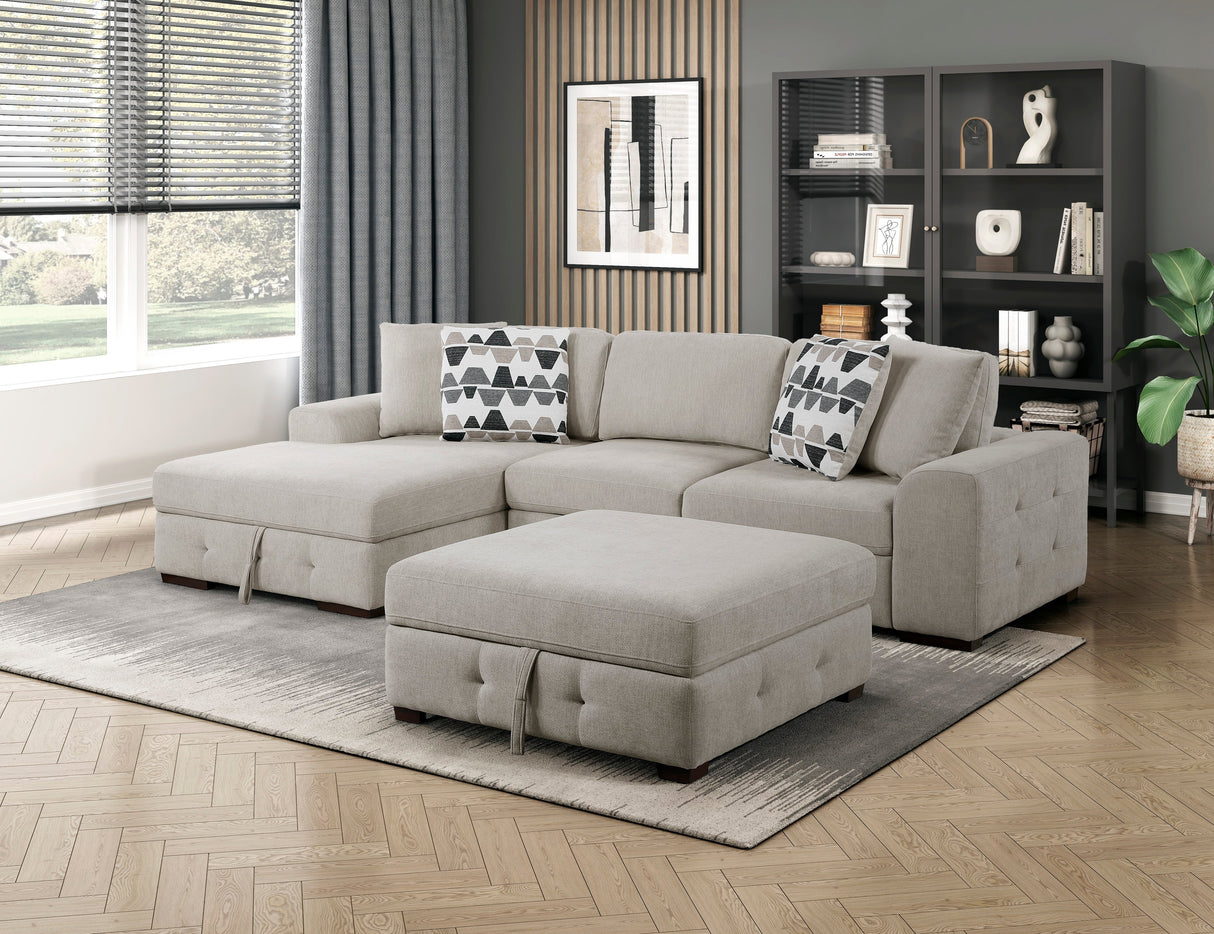 Raife Taupe 3-Piece Sectional with Left Chaise and Ottoman by Homelegance at Eve Furniture