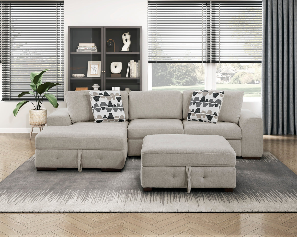 Raife Taupe 3-Piece Sectional with Left Chaise and Ottoman by Homelegance at Eve Furniture