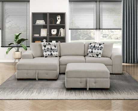 Raife Taupe 3-Piece Sectional with Left Chaise and Ottoman by Homelegance at Eve Furniture