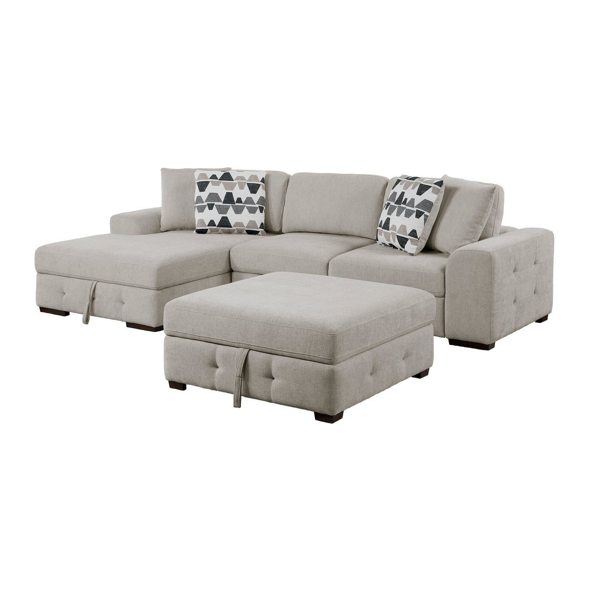 Raife Taupe 3-Piece Sectional with Left Chaise and Ottoman by Homelegance at Eve Furniture