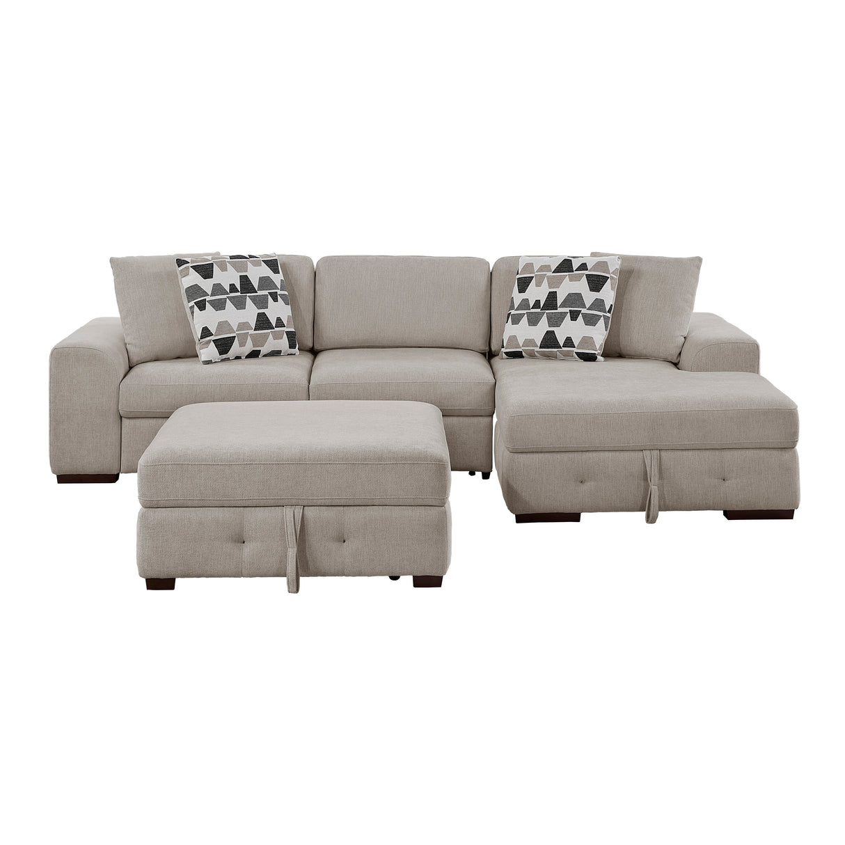 Raife Taupe 3-Piece Sectional with Right Chaise and Ottoman by Homelegance at Eve Furniture