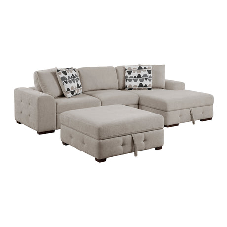 Raife Taupe 3-Piece Sectional with Right Chaise and Ottoman by Homelegance at Eve Furniture