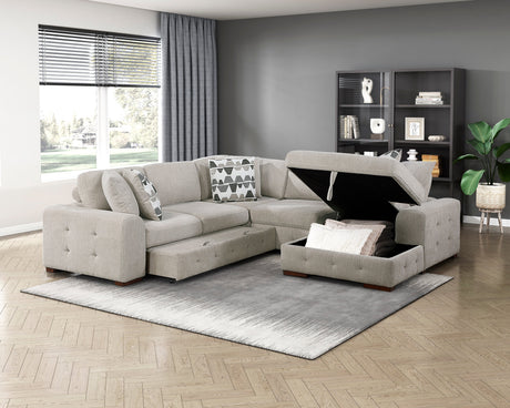 Raife Taupe 4-Piece Sectional with Right Chaise and Pull-out Bed by Homelegance at Eve Furniture