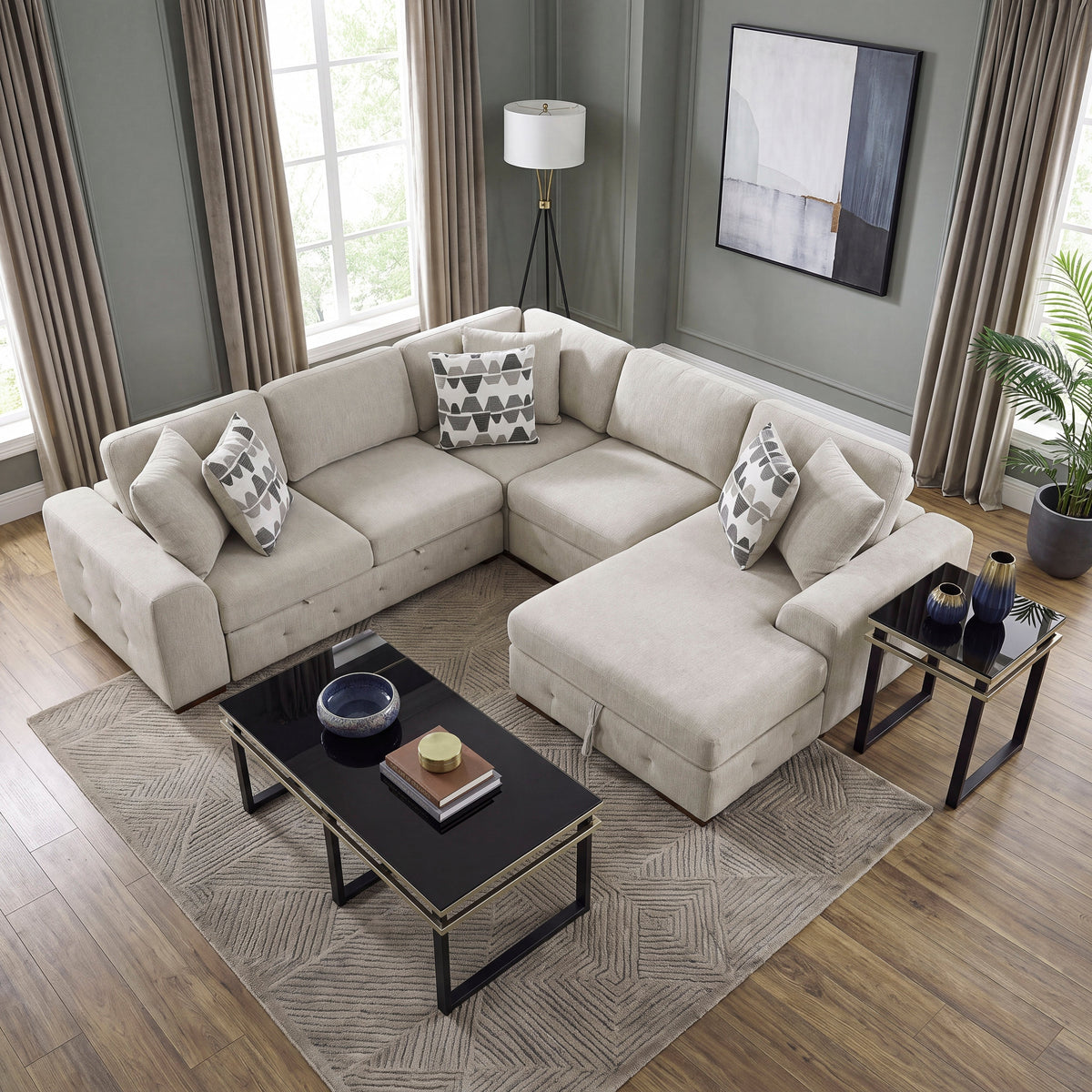 Raife Taupe 4-Piece Sectional with Right Chaise and Pull-out Bed by Homelegance at Eve Furniture