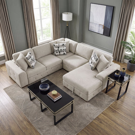 Raife Taupe 4-Piece Sectional with Right Chaise and Pull-out Bed by Homelegance at Eve Furniture