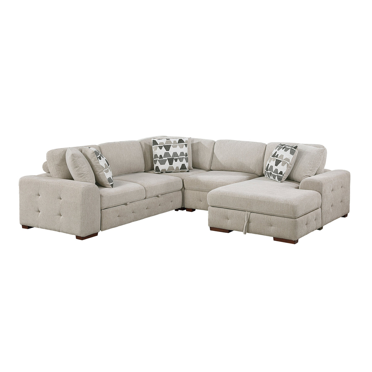 Raife Taupe 4-Piece Sectional with Right Chaise and Pull-out Bed by Homelegance at Eve Furniture