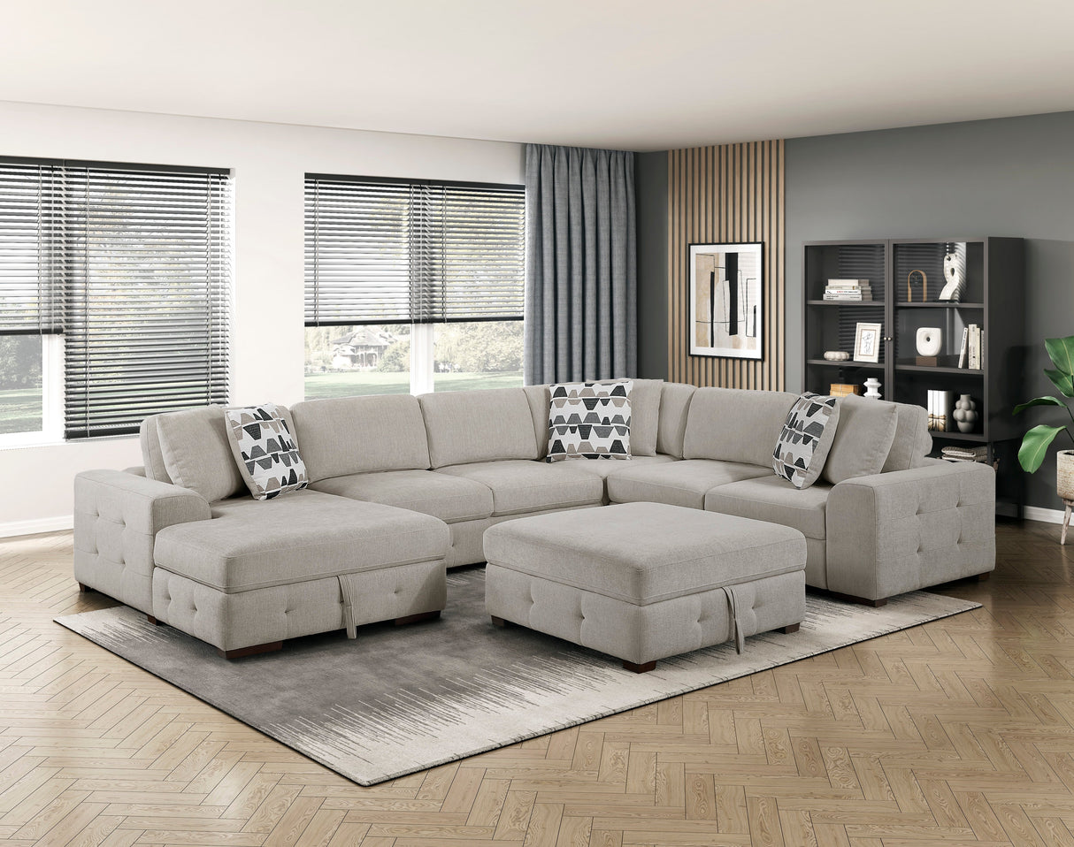 Raife Taupe 5-Piece Sectional with Left Chaise and Ottoman by Homelegance at Eve Furniture