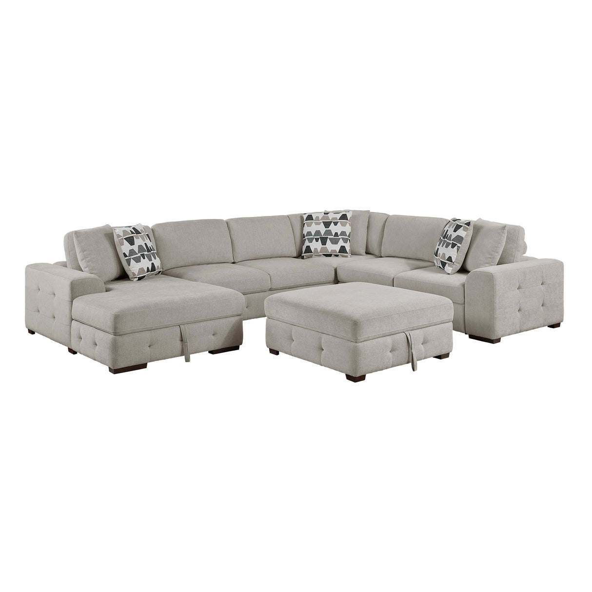 Raife Taupe 5-Piece Sectional with Left Chaise and Ottoman by Homelegance at Eve Furniture