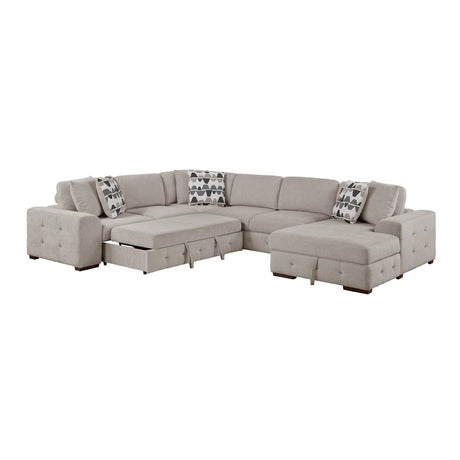 Raife Taupe 5-Piece Sectional with Right Chaise and Ottoman by Homelegance at Eve Furniture