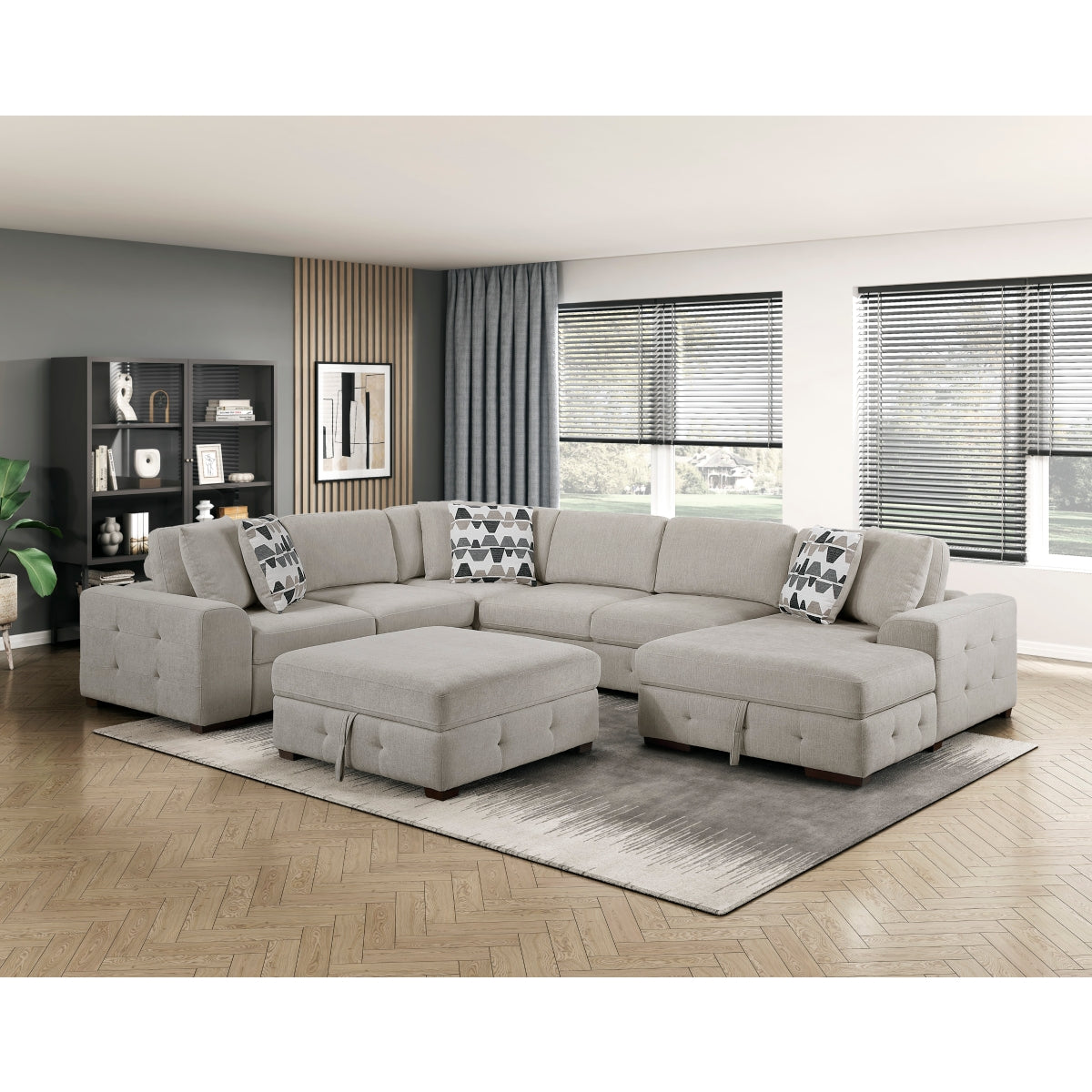 Raife Taupe 5-Piece Sectional with Right Chaise and Ottoman by Homelegance at Eve Furniture