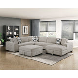 Raife Taupe 5-Piece Sectional with Right Chaise and Ottoman by Homelegance at Eve Furniture