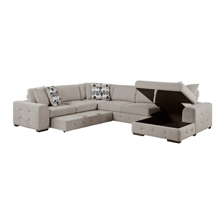 Raife Taupe 5-Piece Sectional with Right Chaise and Ottoman by Homelegance at Eve Furniture