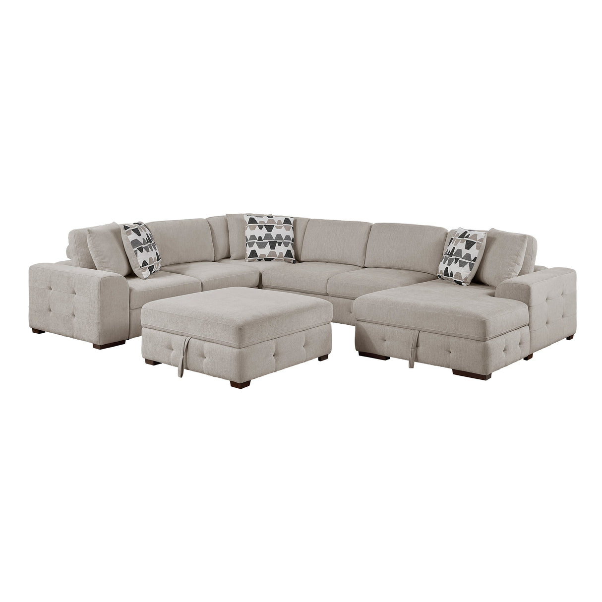Raife Taupe 5-Piece Sectional with Right Chaise and Ottoman by Homelegance at Eve Furniture