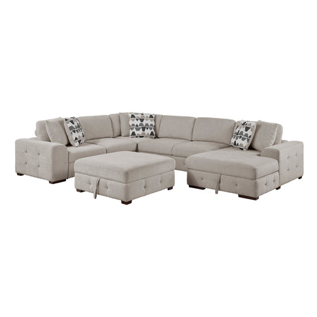 Raife Taupe 5-Piece Sectional with Right Chaise and Ottoman by Homelegance at Eve Furniture