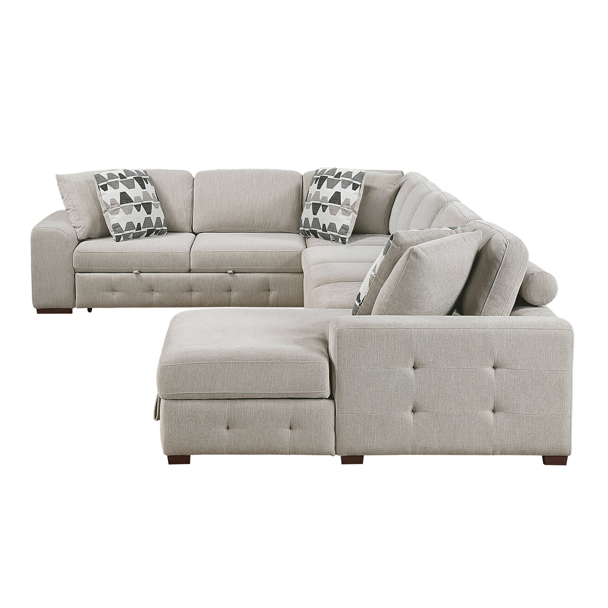 Raife Taupe 5-Piece Sectional with Right Chaise and Pull-out Bed by Homelegance at Eve Furniture