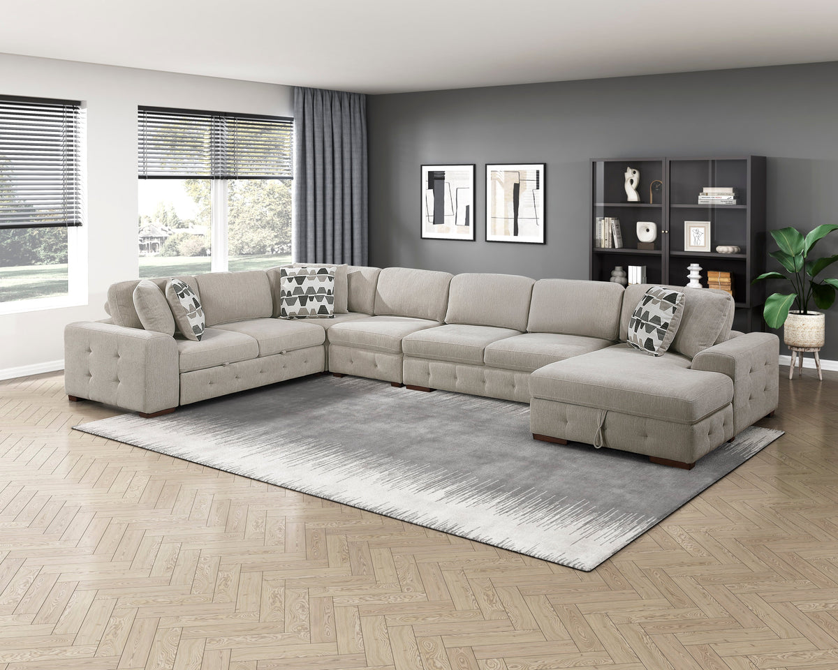 Raife Taupe 5-Piece Sectional with Right Chaise and Pull-out Bed by Homelegance at Eve Furniture