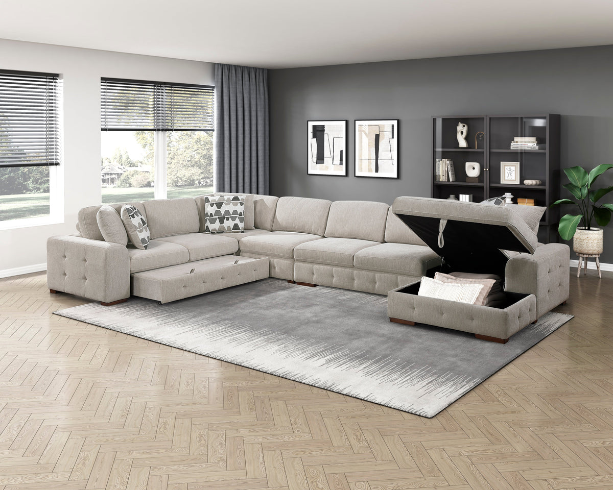 Raife Taupe 5-Piece Sectional with Right Chaise and Pull-out Bed by Homelegance at Eve Furniture