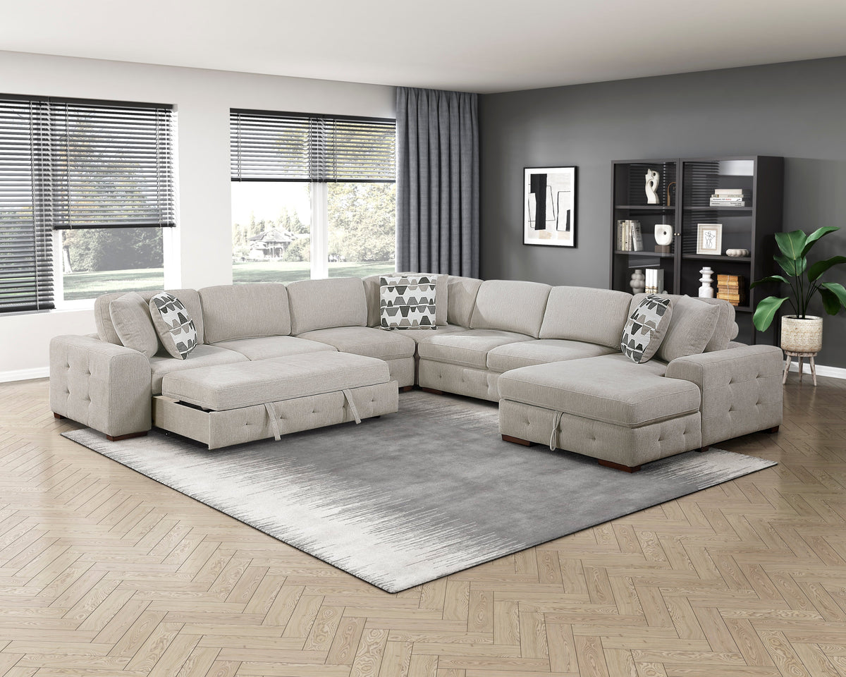 Raife Taupe 5-Piece Sectional with Right Chaise and Pull-out Bed by Homelegance at Eve Furniture