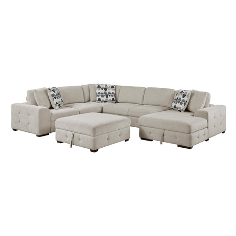 Raife Taupe 5-Piece Sectional with Right Chaise and Pull-out Bed by Homelegance at Eve Furniture