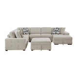 Raife Taupe 5-Piece Sectional with Right Chaise and Pull-out Bed by Homelegance at Eve Furniture