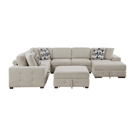 Raife Taupe 5-Piece Sectional with Right Chaise and Pull-out Bed by Homelegance at Eve Furniture