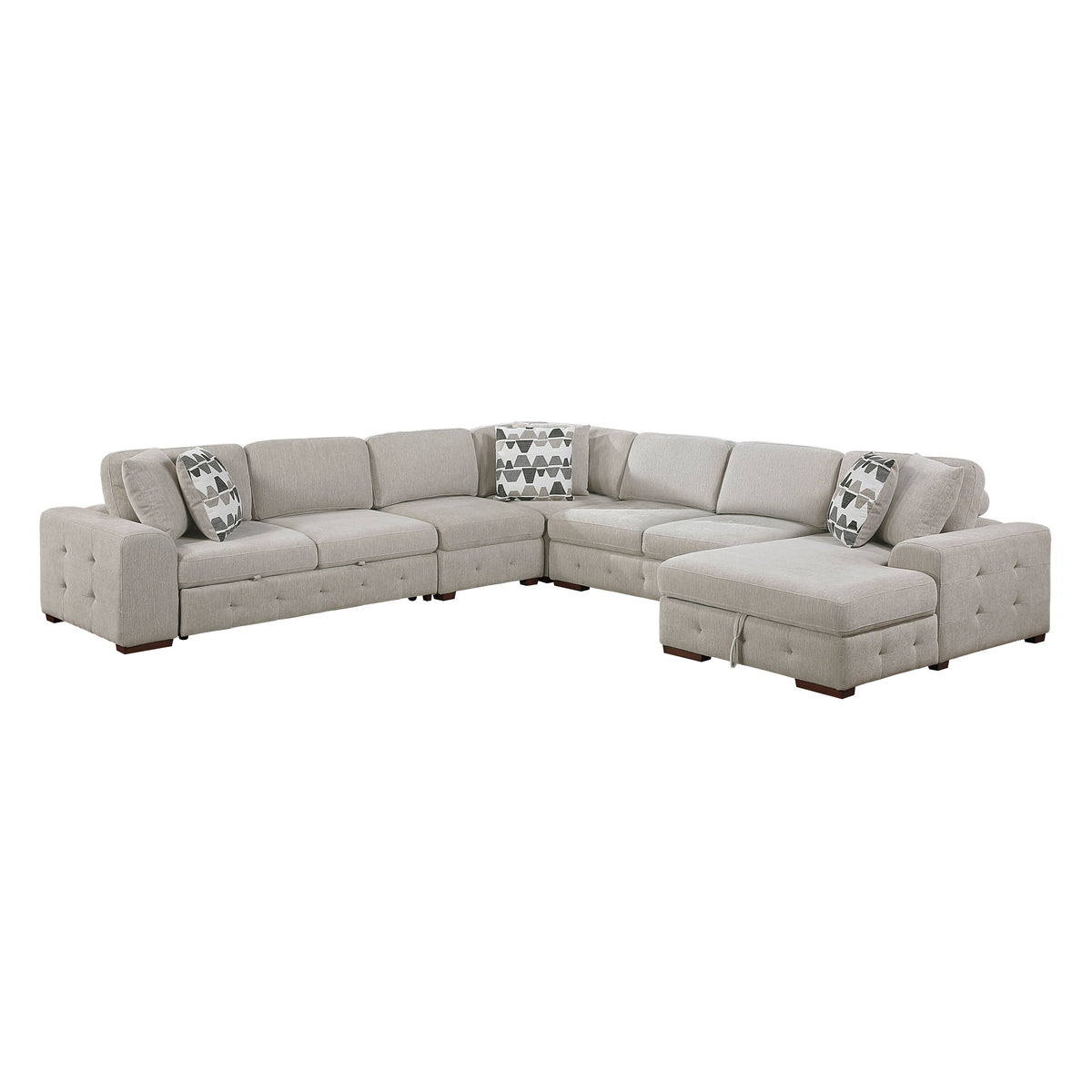 Raife Taupe 5-Piece Sectional with Right Chaise and Pull-out Bed by Homelegance at Eve Furniture