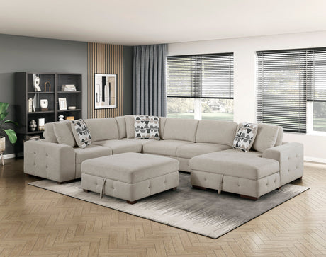 Raife Taupe 5-Piece Sectional with Right Chaise and Pull-out Bed by Homelegance at Eve Furniture