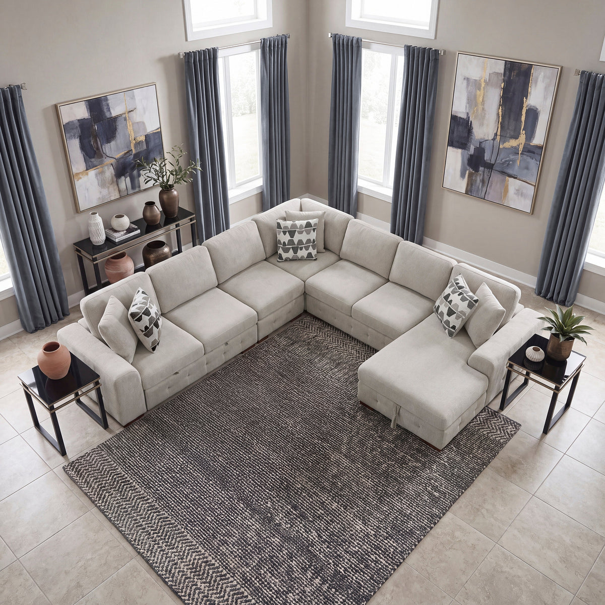 Raife Taupe 5-Piece Sectional with Right Chaise and Pull-out Bed by Homelegance at Eve Furniture