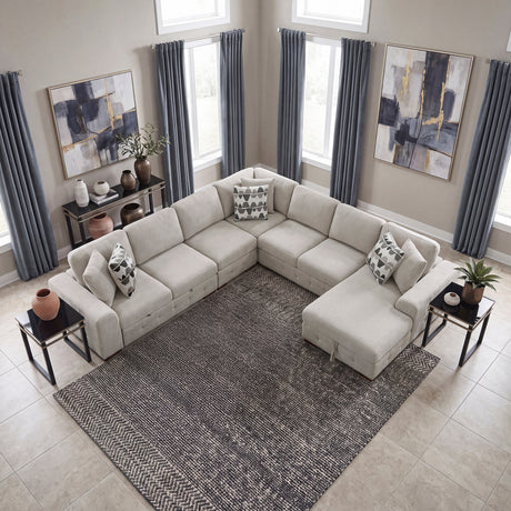 Raife Taupe 5-Piece Sectional with Right Chaise and Pull-out Bed by Homelegance at Eve Furniture