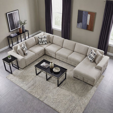 Raife Taupe 5-Piece Sectional with Right Chaise and Pull-out Bed by Homelegance at Eve Furniture