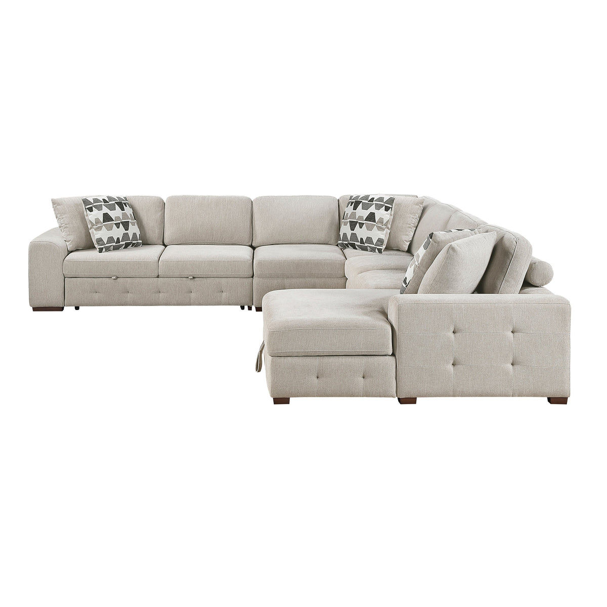 Raife Taupe 5-Piece Sectional with Right Chaise and Pull-out Bed by Homelegance at Eve Furniture