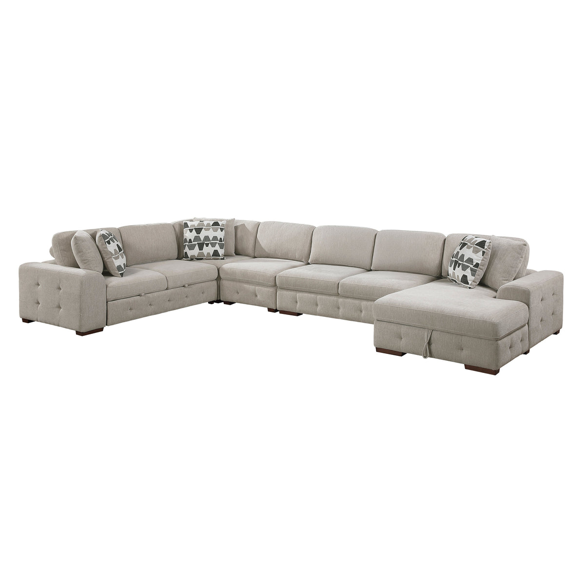 Raife Taupe 5-Piece Sectional with Right Chaise and Pull-out Bed by Homelegance at Eve Furniture